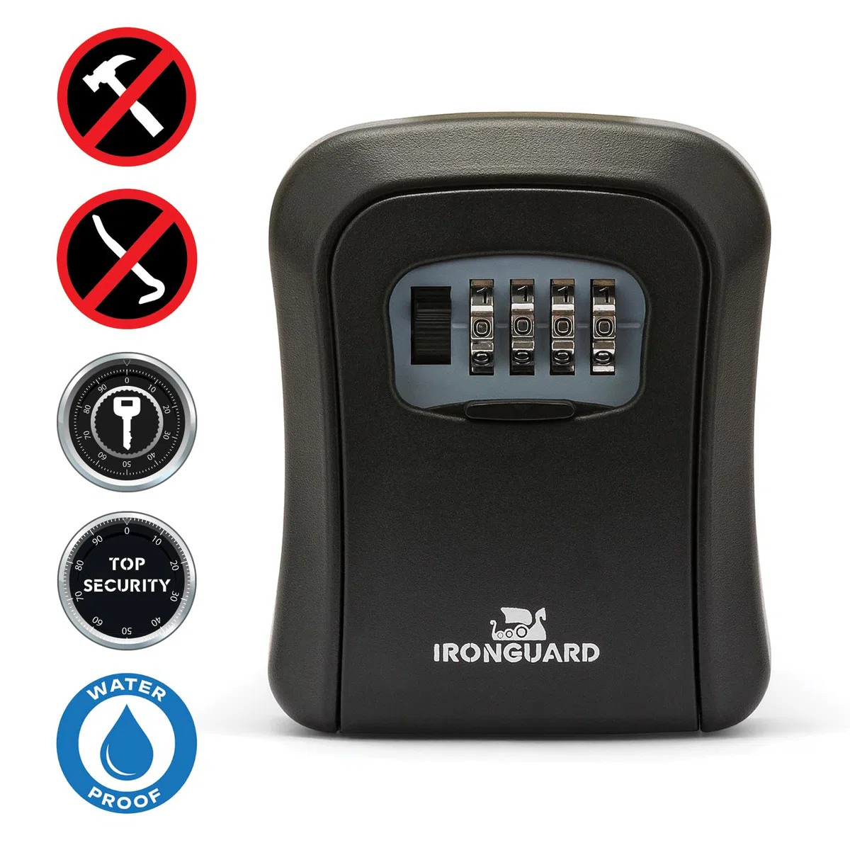 Velamp - Cassetta Chiavi con Codice 4 Cifre IRONGUARD IG008, Cassetta di Sicurezza per Chiavi Resistente alle Intemperie, Key Box Sicuro, Cassaforte Portachiavi da Parete Per Casa Garage B&B - Nero