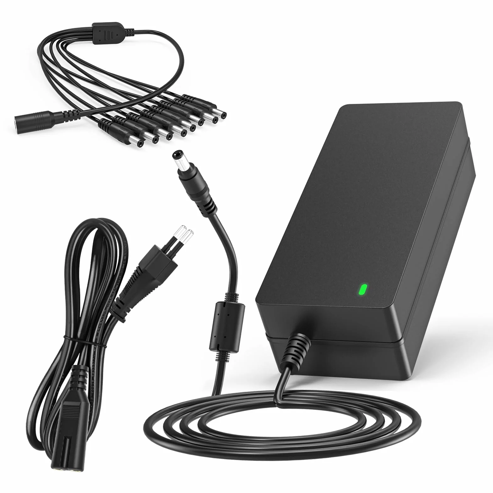 Alimentatore di rete CCTV da 12 V, 5 A, 12 Volt, 5 Ampere, con cavo splitter di potenza a 8 vie, compatibile con Lorex, Samsung, Q-See, Night Owl, Swann, Annke IP e BNC