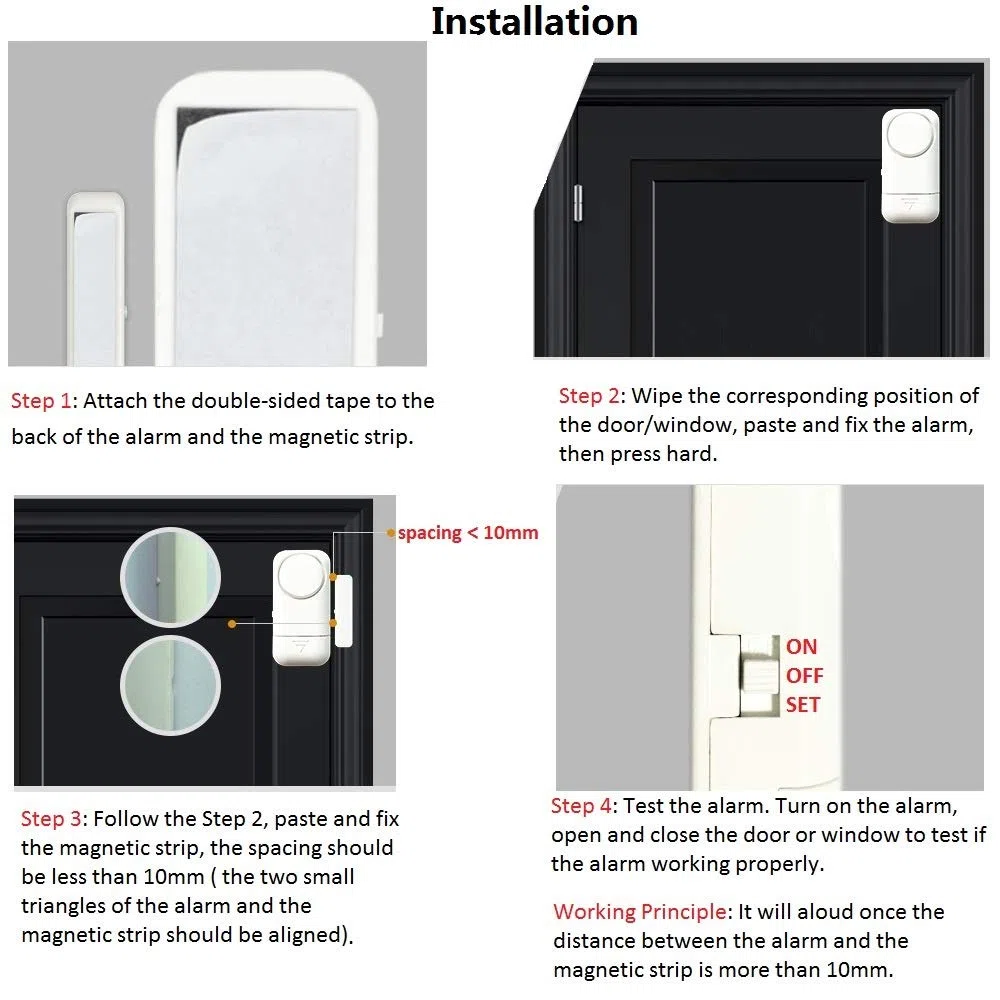 Shackcom 4pcs Allarme per Porte e Finestre 120dB Wireless Magnetico Allarme Antifurto Sistema Sensori di Sicurezza Domestica con Batteria per i Negozi di Home Office