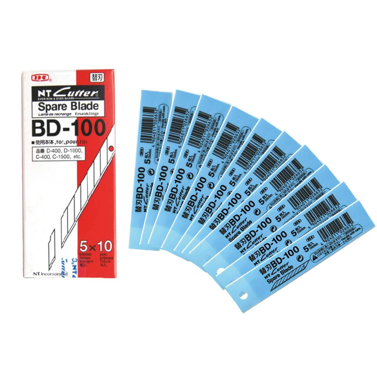 NT Cutter BD-100, lame da 9mm, inclinazione 30°, 50 pezzi