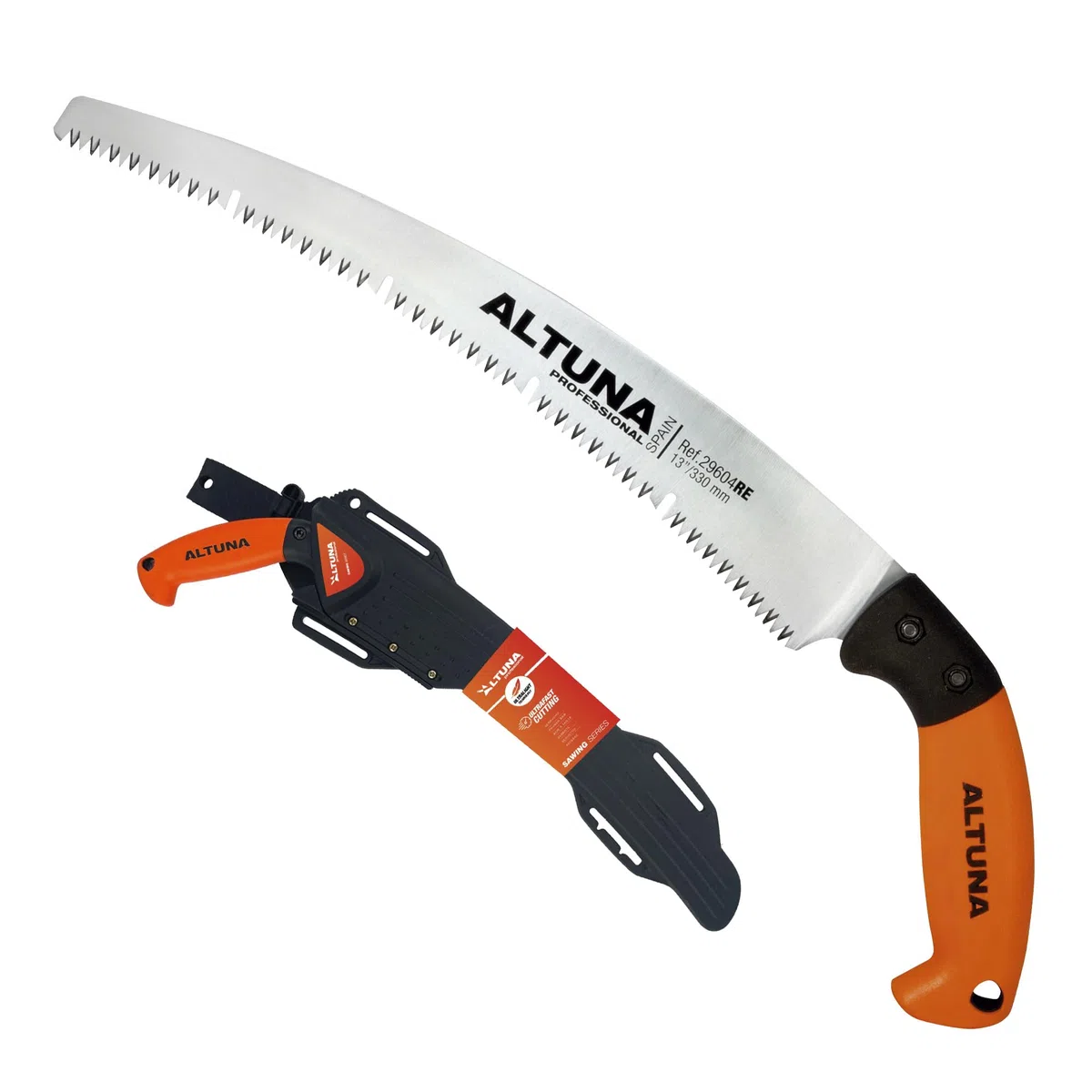 Seghetto di Potatura 29604RE330 - Dentatura Giapponese - Lama Rettificata 330mm - Impugnatura in Fibra Ergonomica - Sega a Mano per Legno - Resistente e Leggera - Include Custodia - Altuna