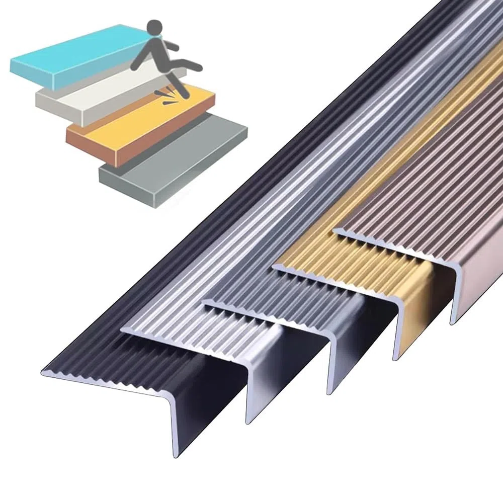 Profilo per Scale 50cm 90cm 120cm Profilo Angolare Profilo per Gradini in Alluminio Strisce in Metallo Antiscivolo, Larghezza 5cm Paraspigolo A Forma di L(Black,L 40in/100CM)