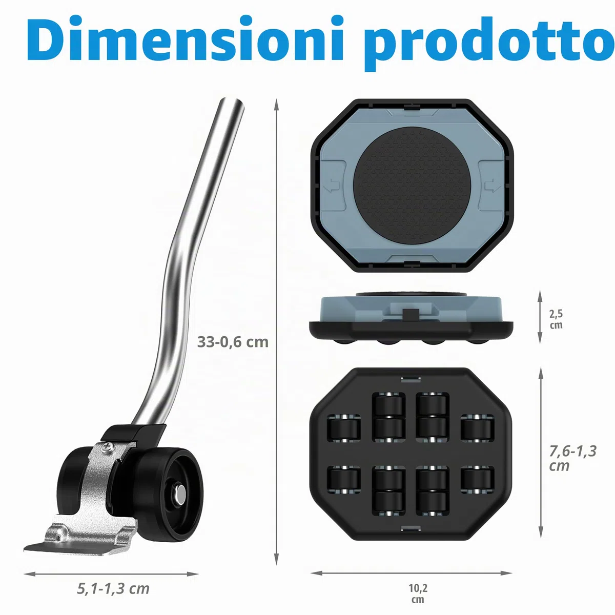 L'innovativo Sollevatore e Aliante per Mobili Pesanti, con controllo dell'altezza, sposta facilmente oggetti pesanti su pavimenti in legno e moquette (Grigio Blu)