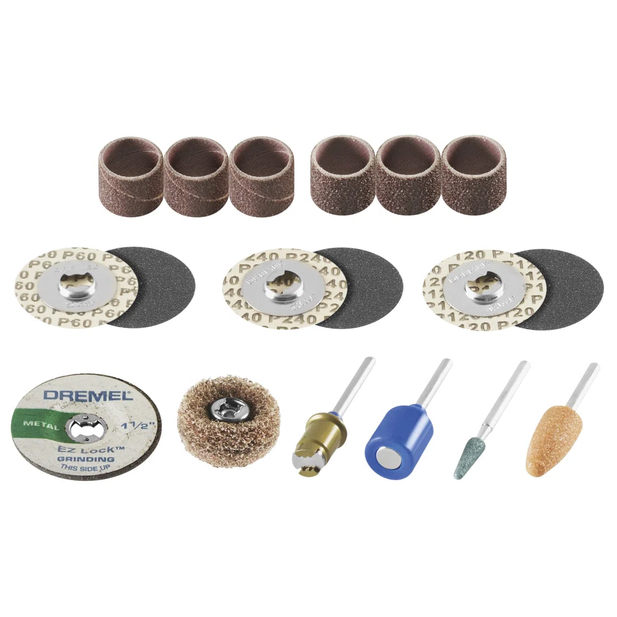 Dremel EZ686-01 EZ Lock - Kit di accessori per levigatura e smerigliatura, include dischi abrasivi/fasce e pietre abrasive, perfetto per levigatura e affilatura di dettagli