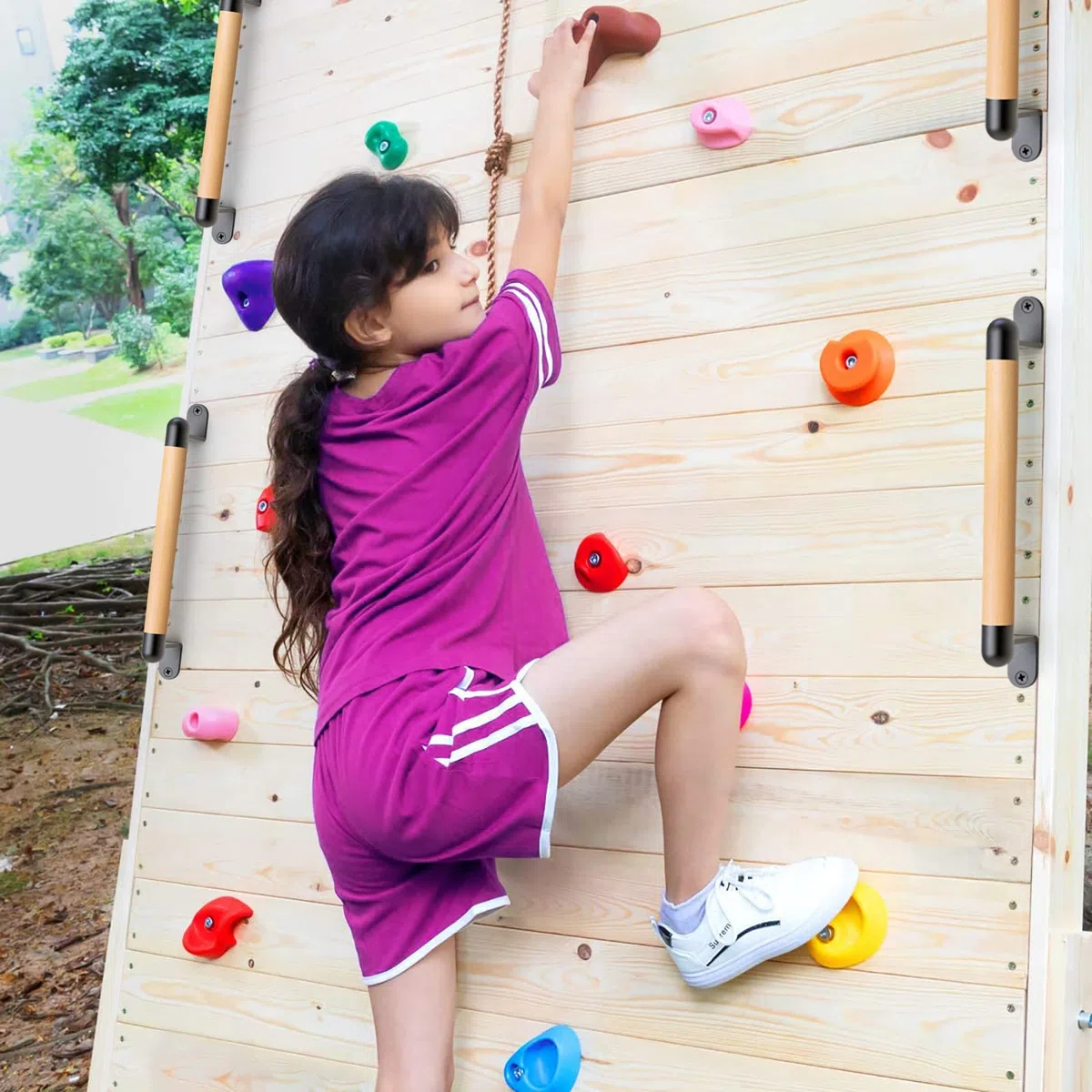 Dolibest 25cm Corrimano in legno, Maniglia per cancello di recinzione in legno, 2 supporti in metallo resistenti, Maniglia per porta scorrevole resistente per cancello, porta del fienile, armadio