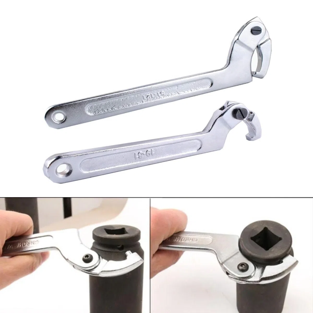Poweka Chiave, Chiave a C Regolabile a Gancio, 3/4-2" (19-51Mm),Set di Chiavi 2-4 3/4" (51-121Mm) per il Serraggio di Collari, Controdadi e Dadi Laterali su Cuscinetti