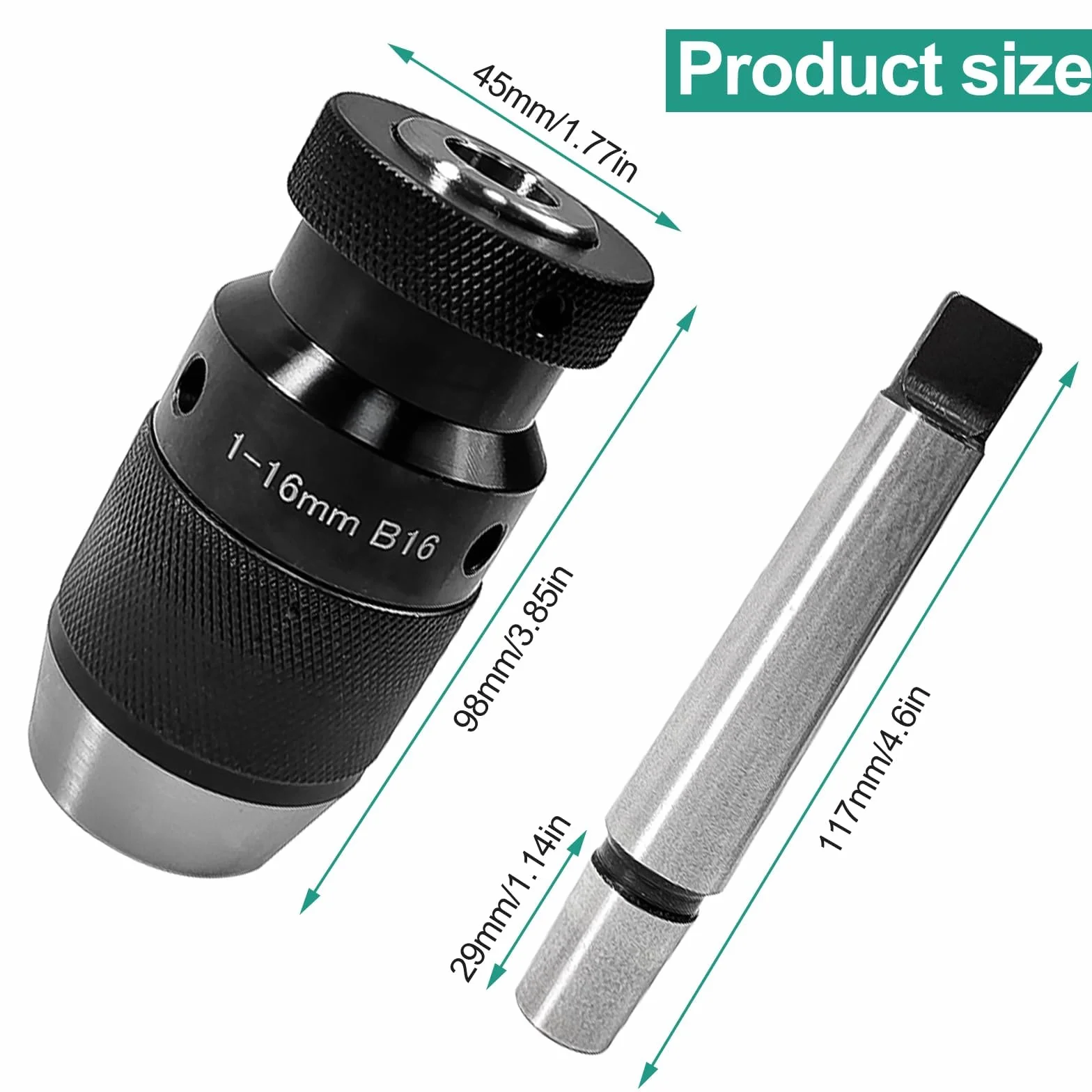 Acciaio Mandrino Trapano, Mandrino per Trapano, Mandrino Autoserrante per MT2 -B16 MK2 da 1-16mm, Mandrino a Colonna con Pergolato per Trapano Tornio