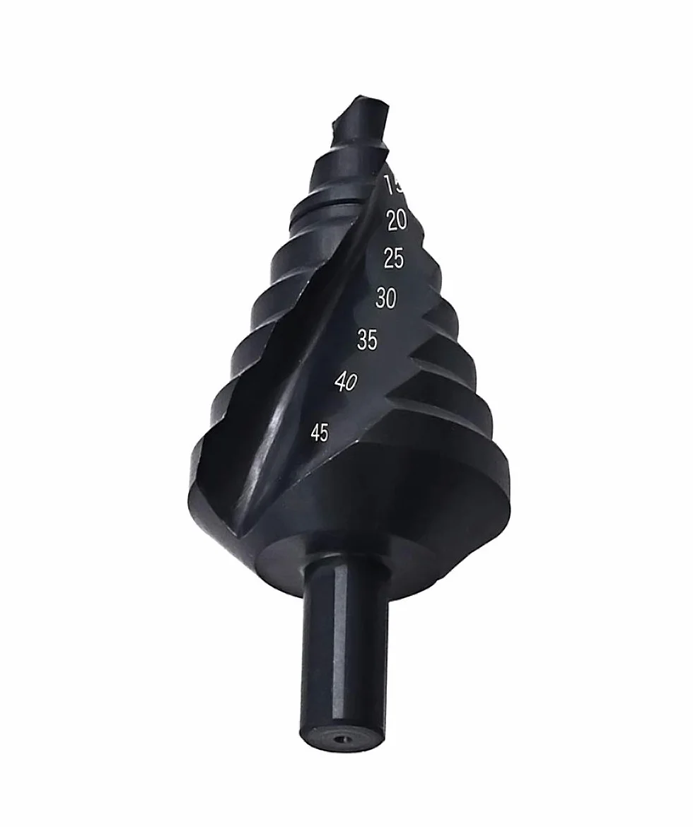 Mengshen Punte a gradini HSS Flauto a Spirale 10-45mm, Gambo a Triangolo Punta a scalare in nitruro di Bit Bit per Acciaio al Carbonio, lamiera di Ferro, Pannelli isolanti, Pannelli in PVC, Tavole