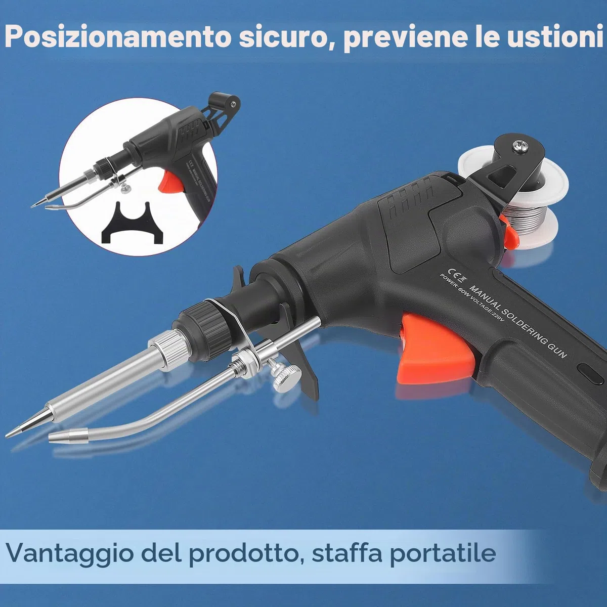 Set di saldatrice portatile professionale, pistola per saldatura, stazione di saldatura industriale con alimentazione automatica e 5 rulli di stagno, per PCB, elettronica, gioielli, saldatura di cavi
