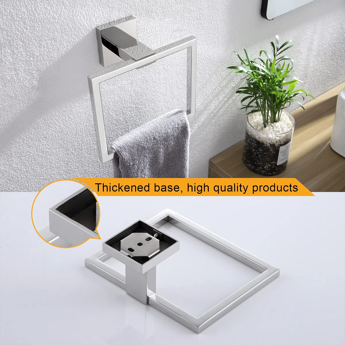 KOKOSIRI Portasciugamani da bagno ad anello per asciugamano da bagno, da parete, in acciaio inox, stile moderno, cromato lucido, B3004CH