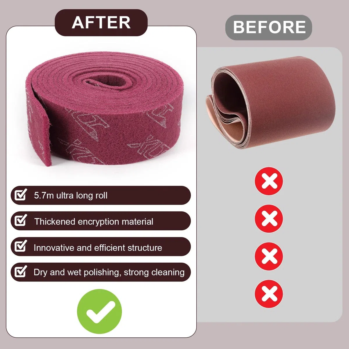 Rotolo Abrasivo Non Tessuto 5,7m x 100mm Spugna Abrasiva Grana 320-400 Rotolo di Vello Abrasivo Riutilizzabile Tappetini Abrasivi Cuscinetti Abrasivi per lucidatura Legno Metallo Acciaio Inox