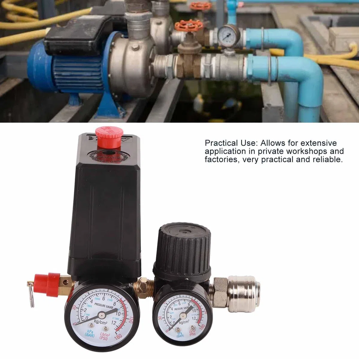 Pressostato del Compressore D'aria, Regolatore di Pressione Interruttore del Compressore 1/4in Valvola di Regolazione del Controller a 4 Fori 90-120PSI 220V per Controllo