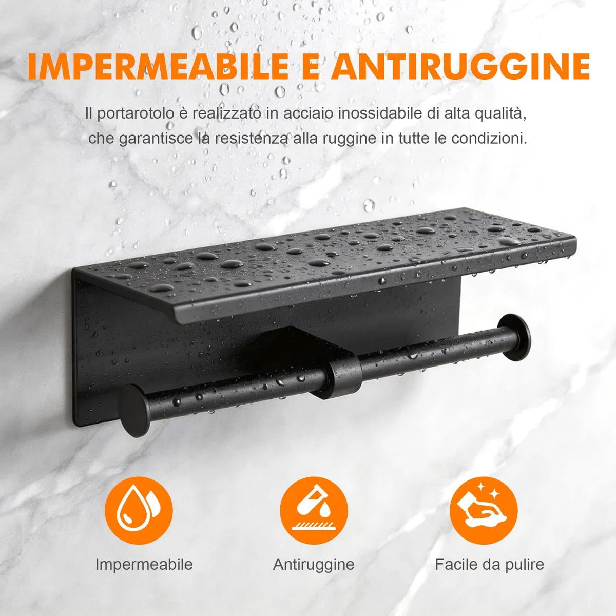 Ibergrif Portarotolo Carta Igienica Doppio con Mensola, Porta Carta Igienica da Parete in Acciaio Inox, Installazione Adesiva o con Foratura, Portarotolo WC per Bagno o Cucina, Nero