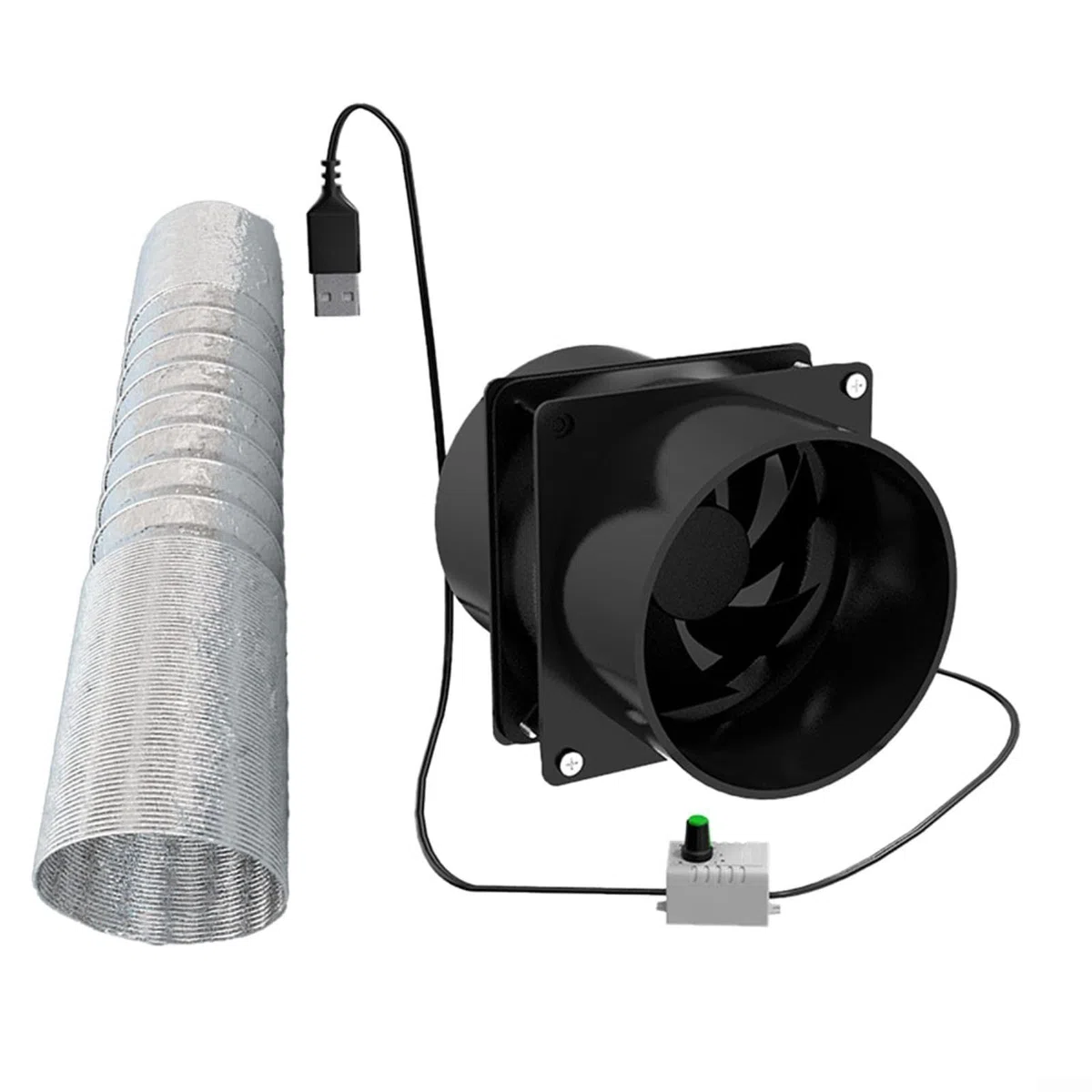 Ventilatore di ventilazione per condotto di scarico, aspiratore portatile con tubo flessibile USB, ventilatore di ventilazione regolabile fai da te, per cucina di casa (con tubo da 100 cm)