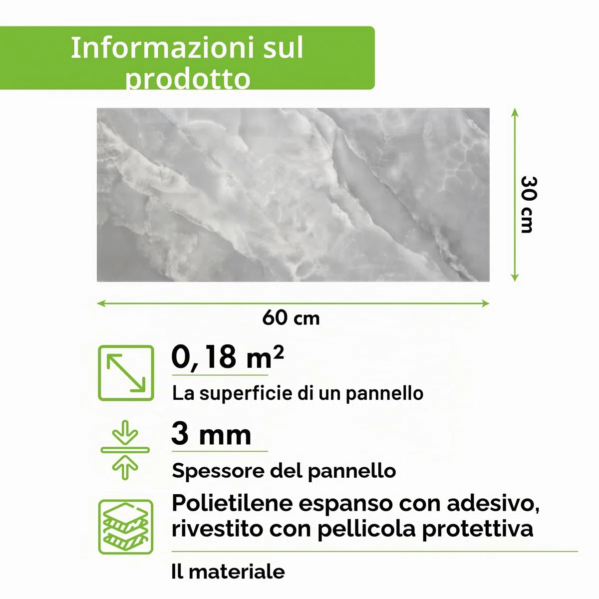 Grace Baltic - Pannelli da parete in PVC, 1,08 m²/6 pezzi, autoadesivi, in marmo, di ottima qualità, decorazione da parete, adesivi da parete elastici 2 mm di spessore (grigio marmo)