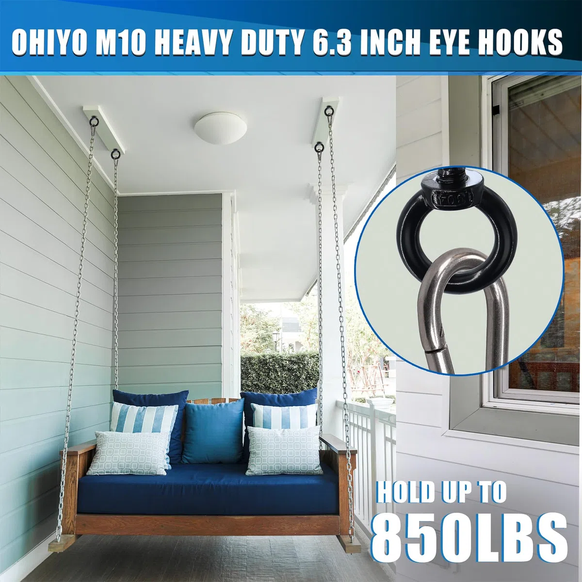 OHIYO Vite ad occhiello M10, 16 cm, lunga Vite ad occhiello M10 x 120 mm per amache, tende da sole, sedie a dondolo, applicazioni pesanti in interni ed esterni (nera)