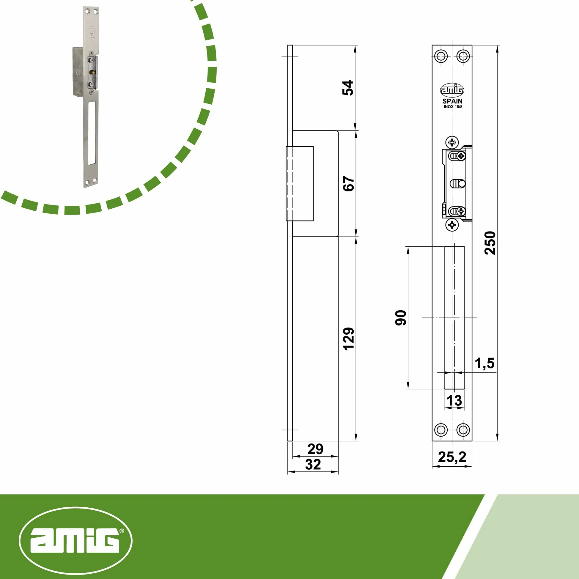 Amig - Apriporta elettrico per porte - Mod.21-250 x 25 x 3 mm - Amperaggio: 1,1 A - Include bobina da 8-12 V di corrente alternata - serratura per portali, negozi o uffici