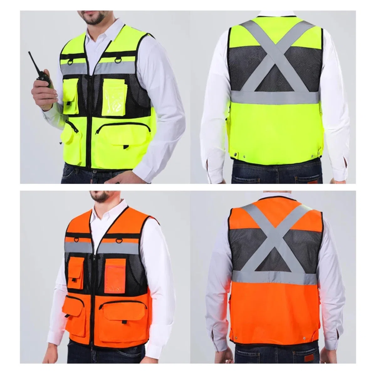 Honghuang Gilet da Lavoro con Logo Personalizzato, Abbigliamento da Lavoro da Costruzione Ad Alta visibilità Multi Tasche Uniforme di Sicurezza Riflettente in Rete Traspirante Personalizzata