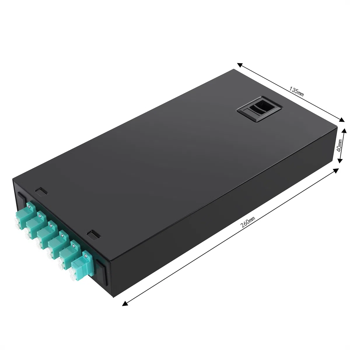 Terminazione in fibra ottica LC Duplex Box Cables 6 Port Wall Mount Fiber Enclosure with Spool (Includes a 1Meter 12 Strand LC Pigtail and 6 Port Panel (LC OM3)