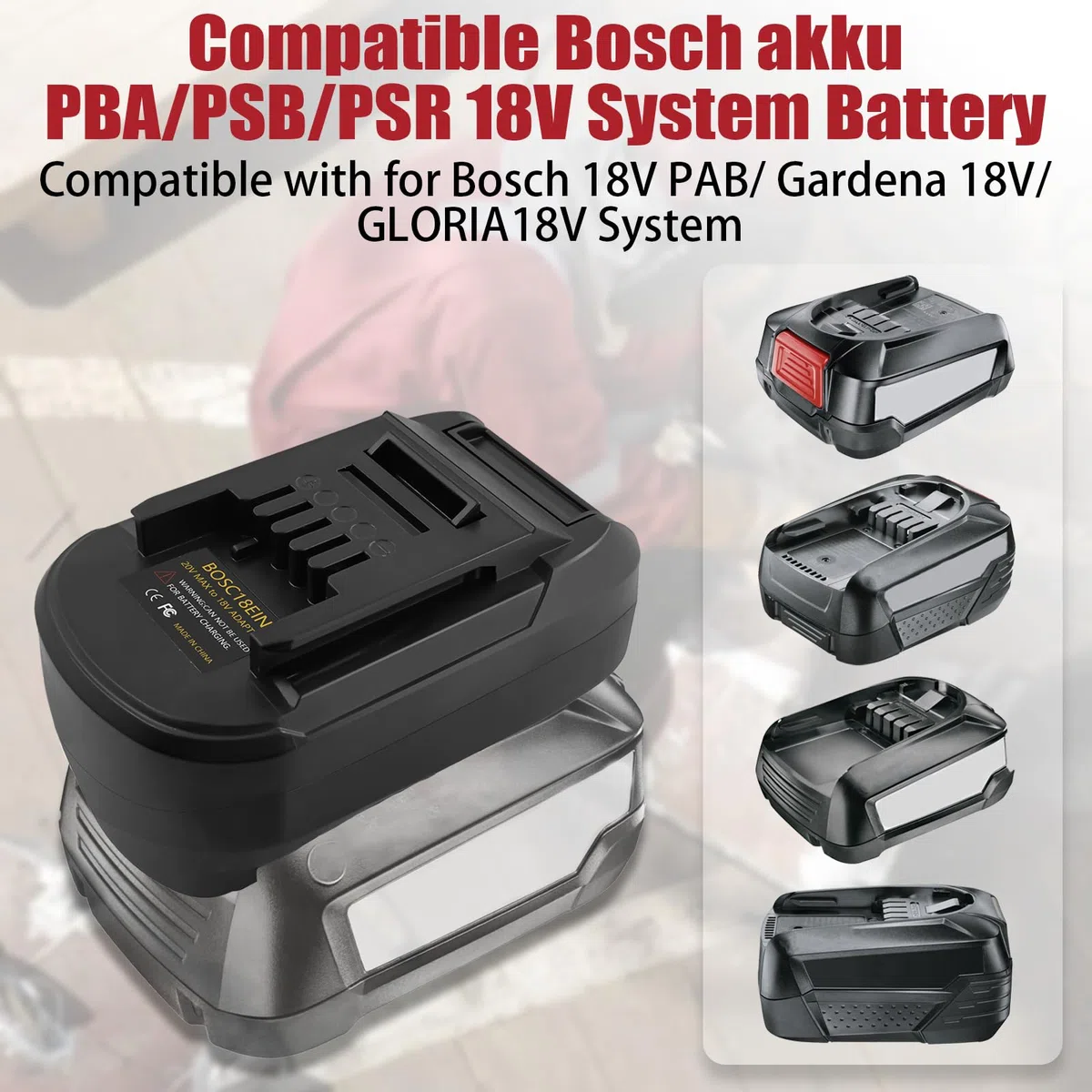 Adattatore convertitore per batteria Bosch PBA da 18 V per utensili elettrici Einhell, BOSC18EIN, adattatore per batteria Bosch Home and Garden, convertitore da 18 V, per strumento Einhell (non GBA)