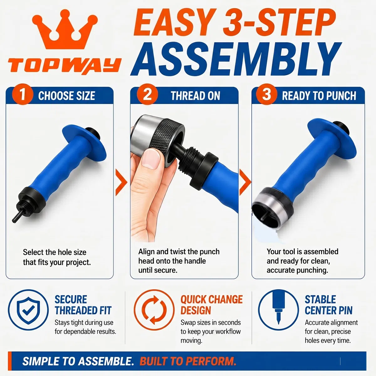 TOPWAY Set di Fustelle Punzonatrice Set 14 Pezzi, 5-35mm Perforatore Professionale Pelle con Impugnatura per la Lavorazione Della Pelle Guarnizioni in Gomma Cintura Cinturino Orologio in Valigetta