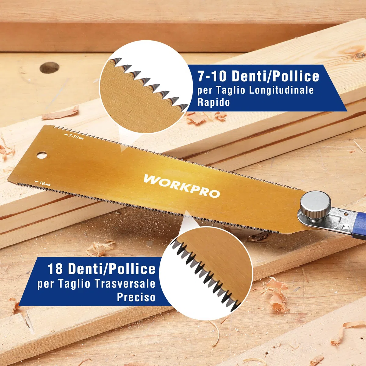 WORKPRO Sega Giapponese da 250 mm, con Lama Sk5 da 0,6 mm e Impugnatura in Legno, Sega Giapponese a Mano a Doppio Taglio 18TPI/7-10TPI, Sega Professionale Fine per Falegnami Fai da Te
