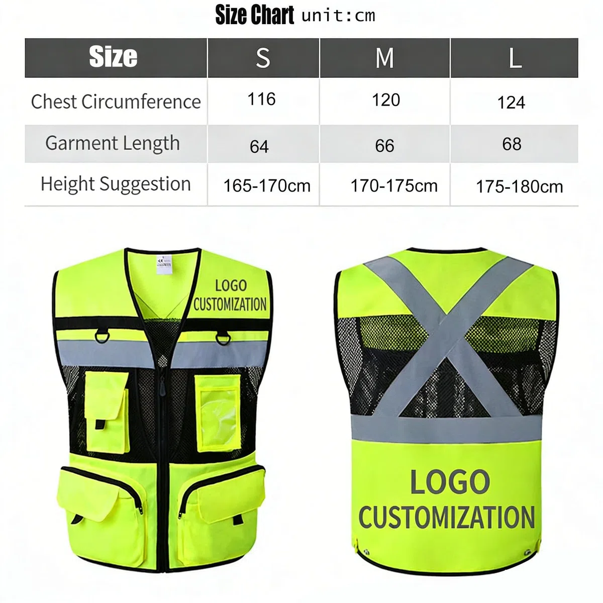 Honghuang Gilet da Lavoro con Logo Personalizzato, Abbigliamento da Lavoro da Costruzione Ad Alta visibilità Multi Tasche Uniforme di Sicurezza Riflettente in Rete Traspirante Personalizzata