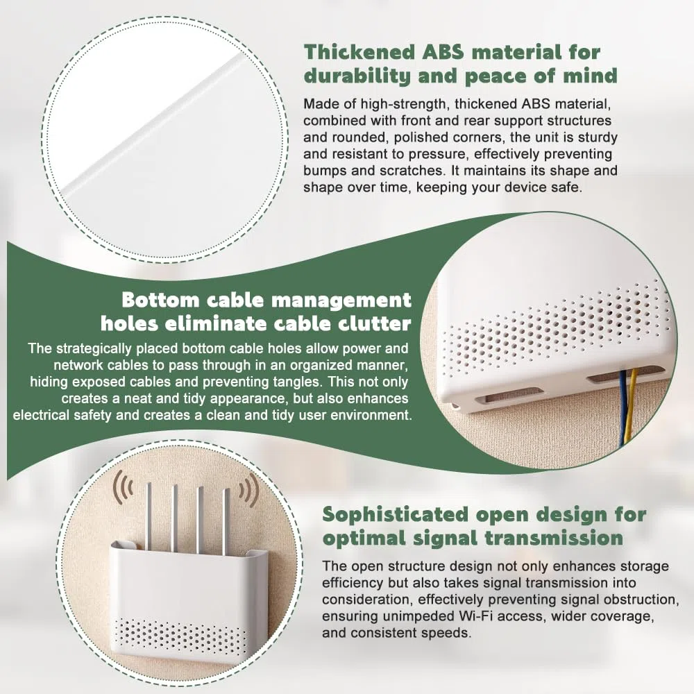 Storage Boxes, Porta Router WIFI da Parete, Nascondi Router Grande, Mensola Modem WiFi da Muro, Scatole di Stoccaggio Modem, Scatola per Decorazione Domestica WIFI Cavo Organizer - Bianco