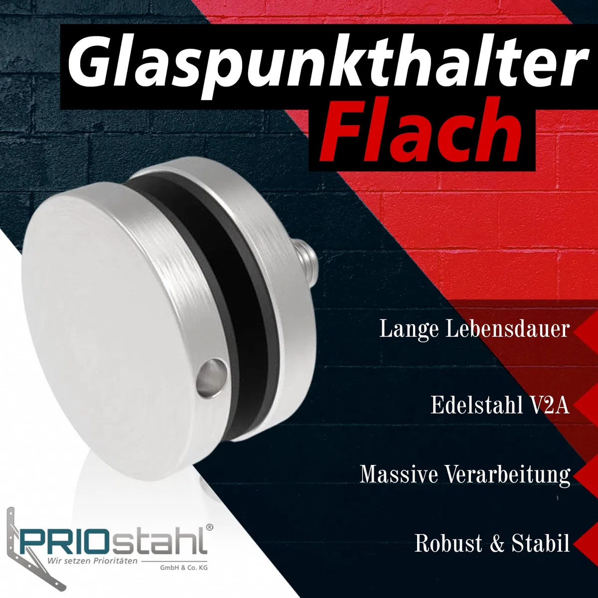 PRIOstahl Set di Supporti per Vetro 4 Pezzi in Acciaio Inox V2A - Supporto a Punti M10 per Vetro da 8-17,52mm - Supporto per Ringhiera da Balcone in Vetro Interno Esterno - Supporto a Punti per Vetro